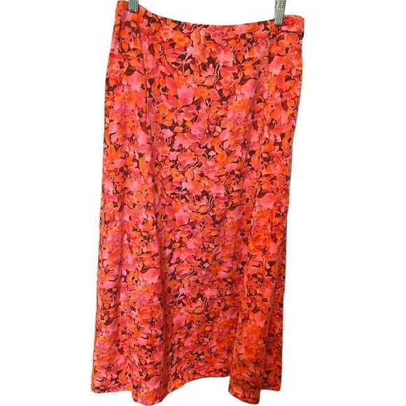 Talbots NWT skirt Maxi Size 8 Beautiful pink orange and brown floral side zip - Picture 1 of 11